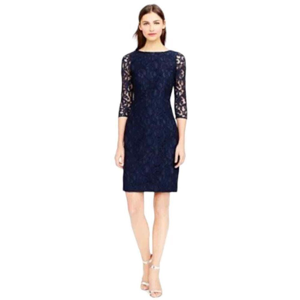 J.Crew Natalia Leavers Lace‎ Dress Navy 4